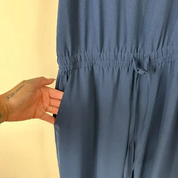 CAbi Sleeveless Jumpsuit Drawstring Waist Jogger-Style Zip-Back Navy-Blue W US S - Picture 6 of 11